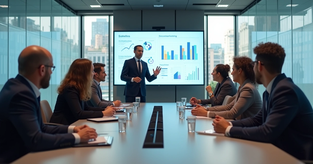 Líder e equipe em discussão numa sala moderna