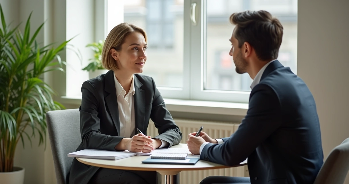 Líder conversando com profissional em ambiente de trabalho