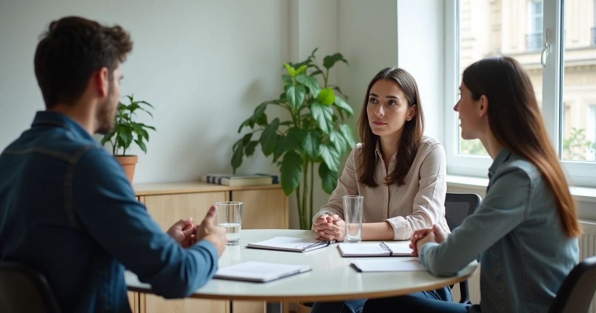 Líder em reunião ouvindo com atenção a equipe 
