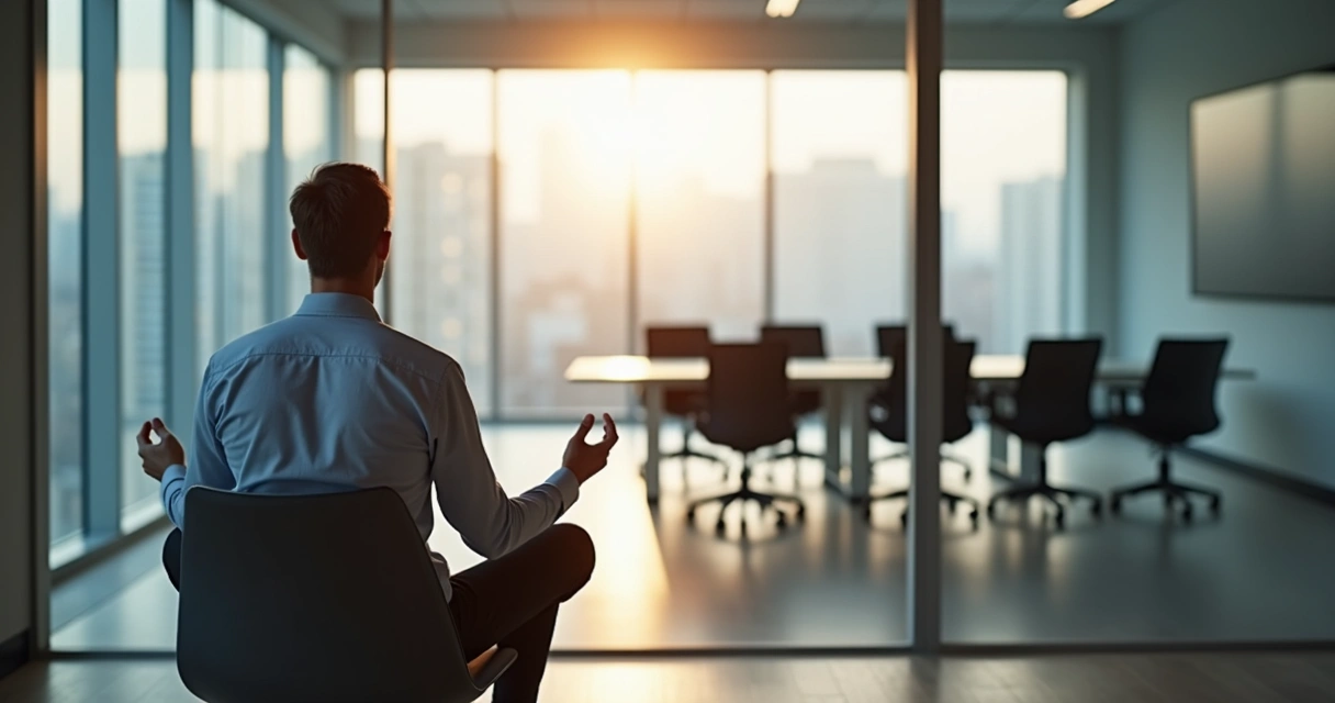 Líder sentado em meditação antes de reunião