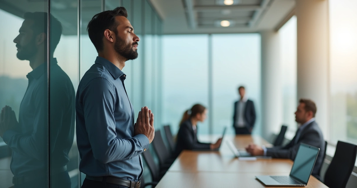 Líder fazendo pausa consciente antes de reunião 