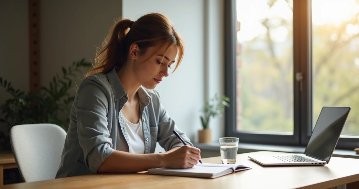 Líder escrevendo reflexões em um caderno