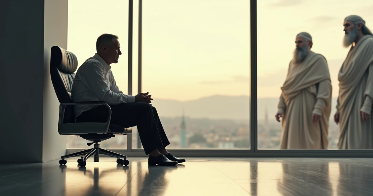 Líder sentado refletindo sozinho em escritório 