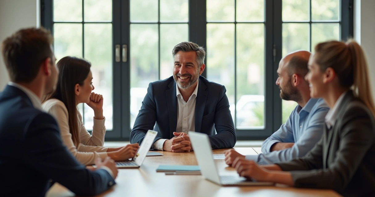 Líder demonstrando empatia com equipe em reunião 