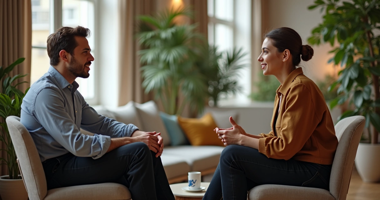 Gestor conversando com colaborador em ambiente descontraído 