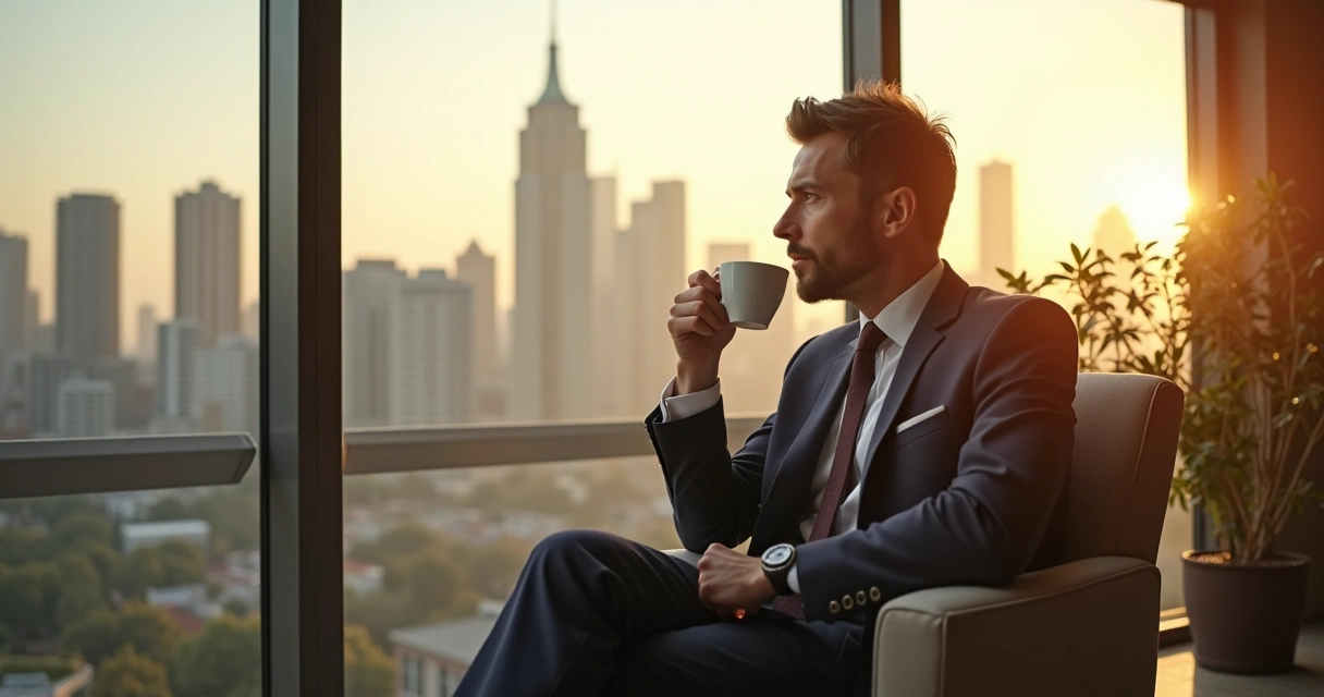 Líder de empresa relajándose en una terraza de oficina 