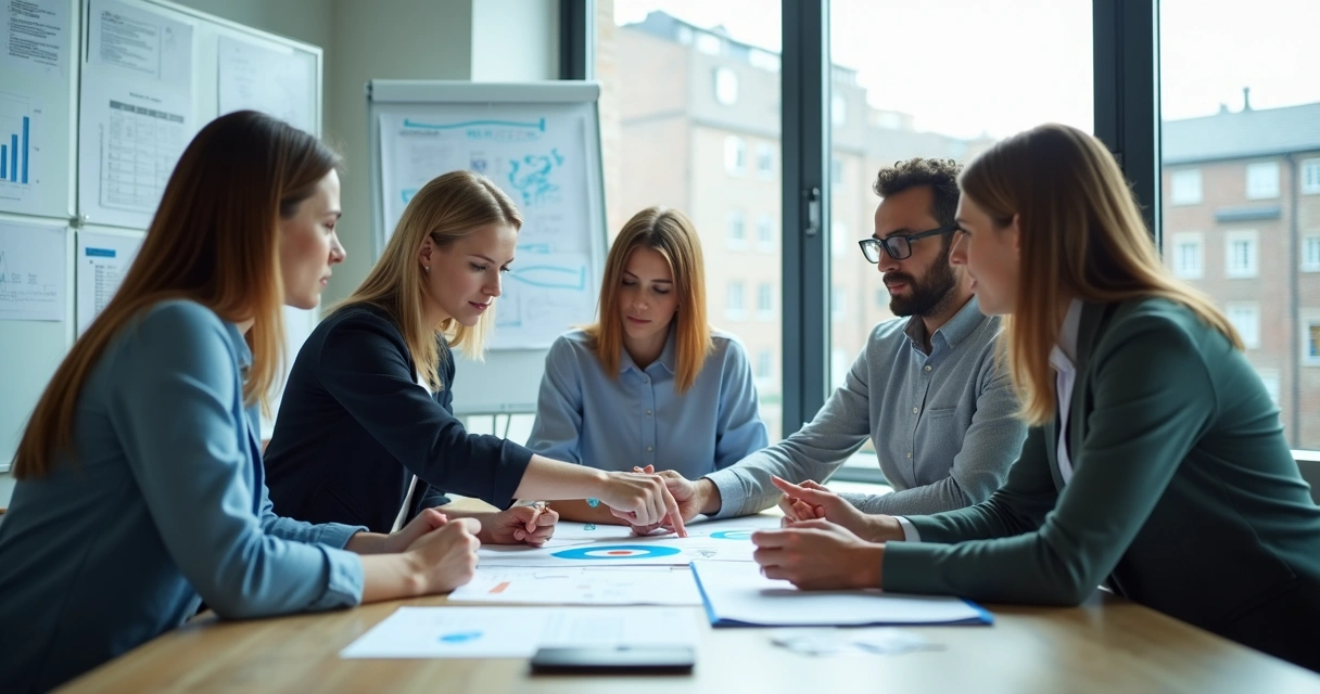 Líder conversando com equipe em reunião de trabalho