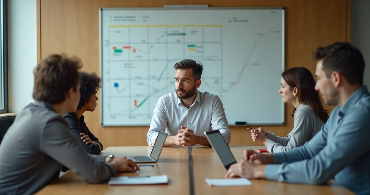 Líder de equipe em reunião refletindo sobre impacto emocional das suas palavras 