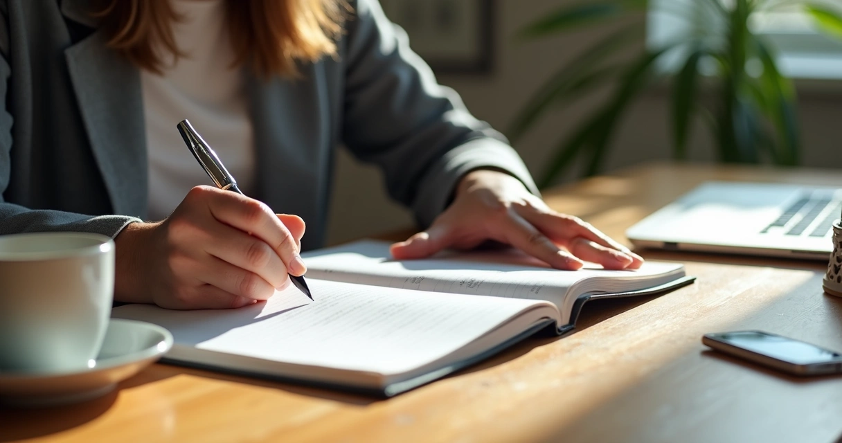 Líder escribiendo reflexiones en un cuaderno 