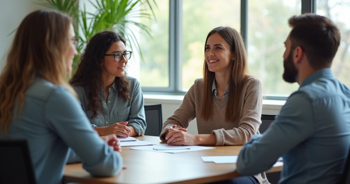Líder escucha atentamente en reunión pequeña 