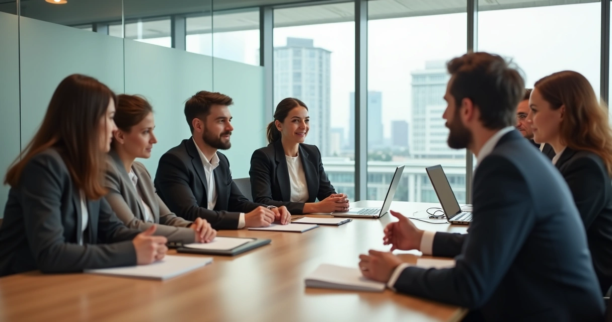 Líder ouvindo atentamente um colega em reunião de equipe 