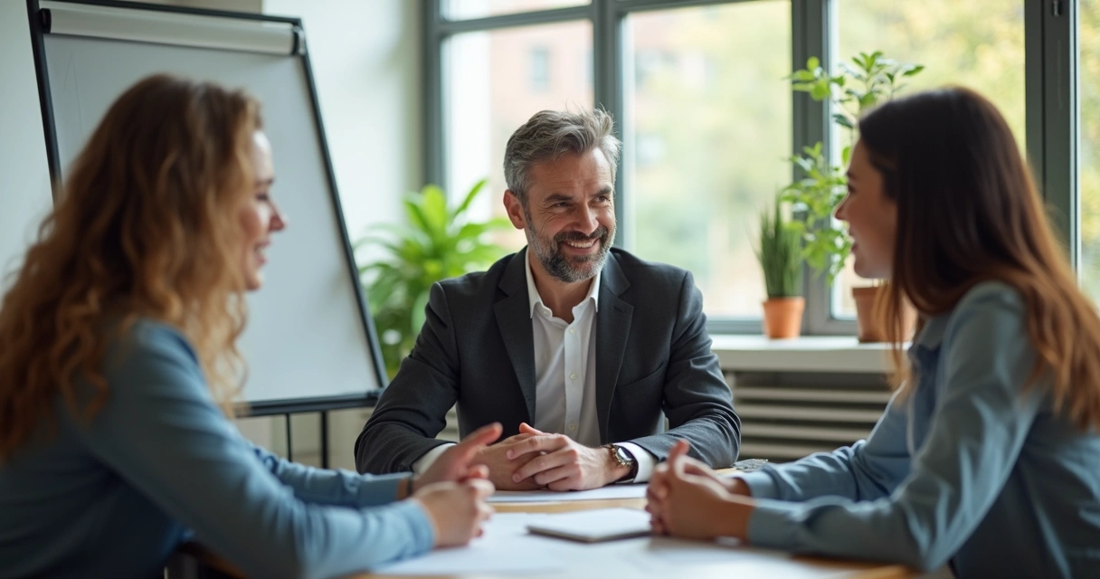 Líder ouvindo atentamente sua equipe durante uma conversa 