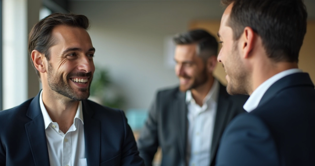 Líder escutando atentamente enquanto colaborador fala em ambiente de trabalho 