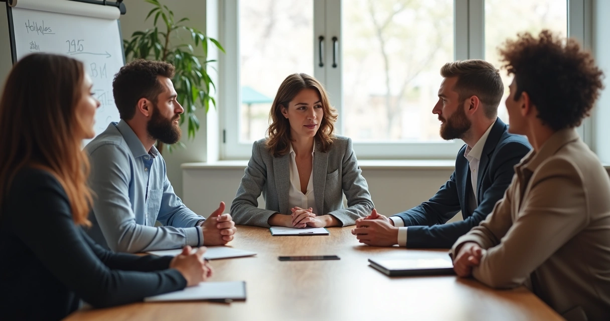 Líder ouvindo a equipe em reunião 