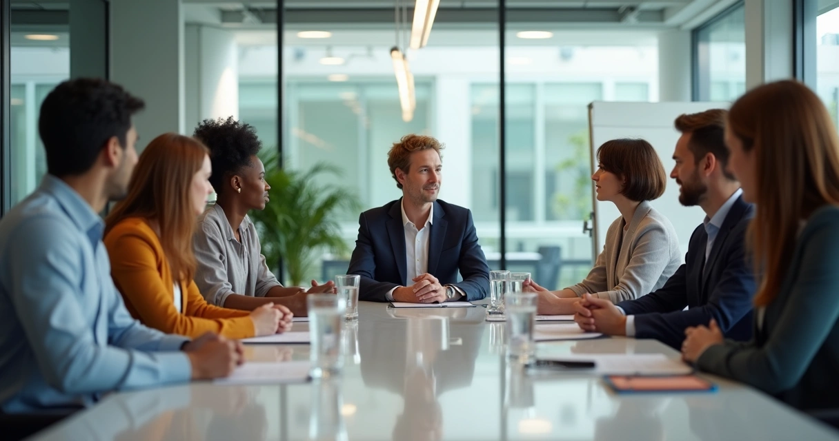Líder escutando atentamente a equipe em uma reunião