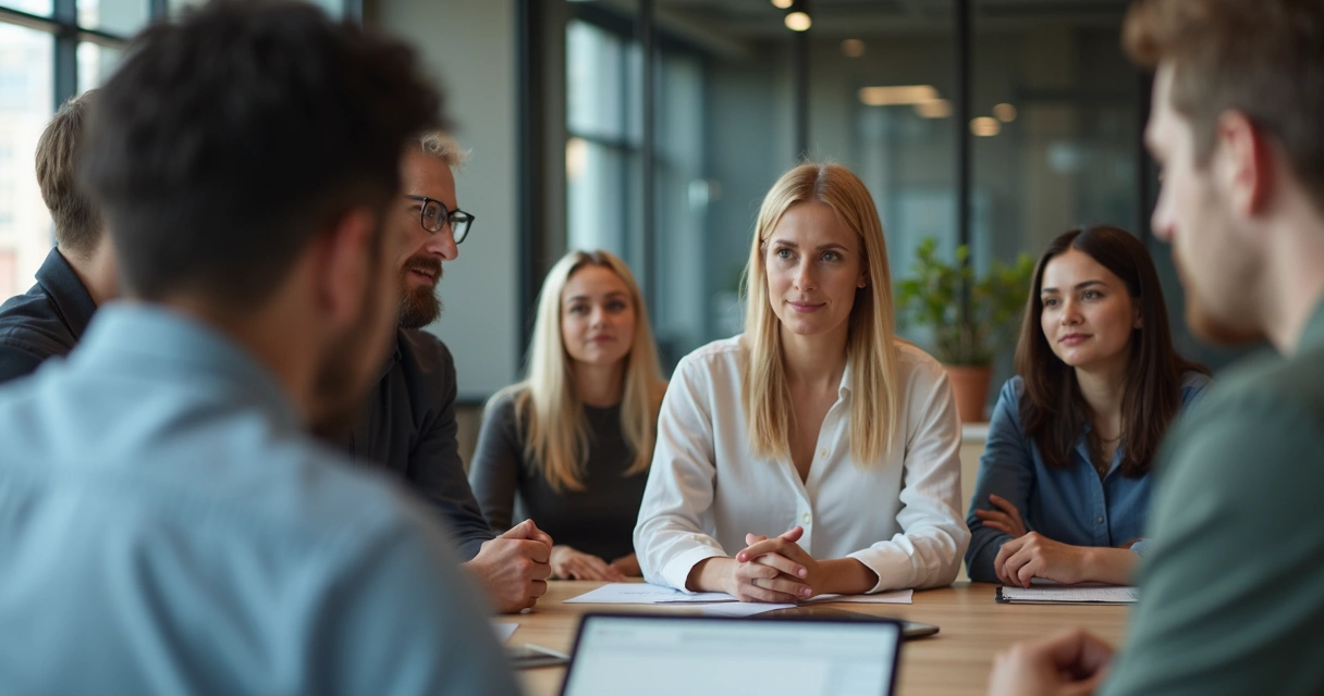 Gestor ouvindo colaborador em ambiente de escritório moderno 
