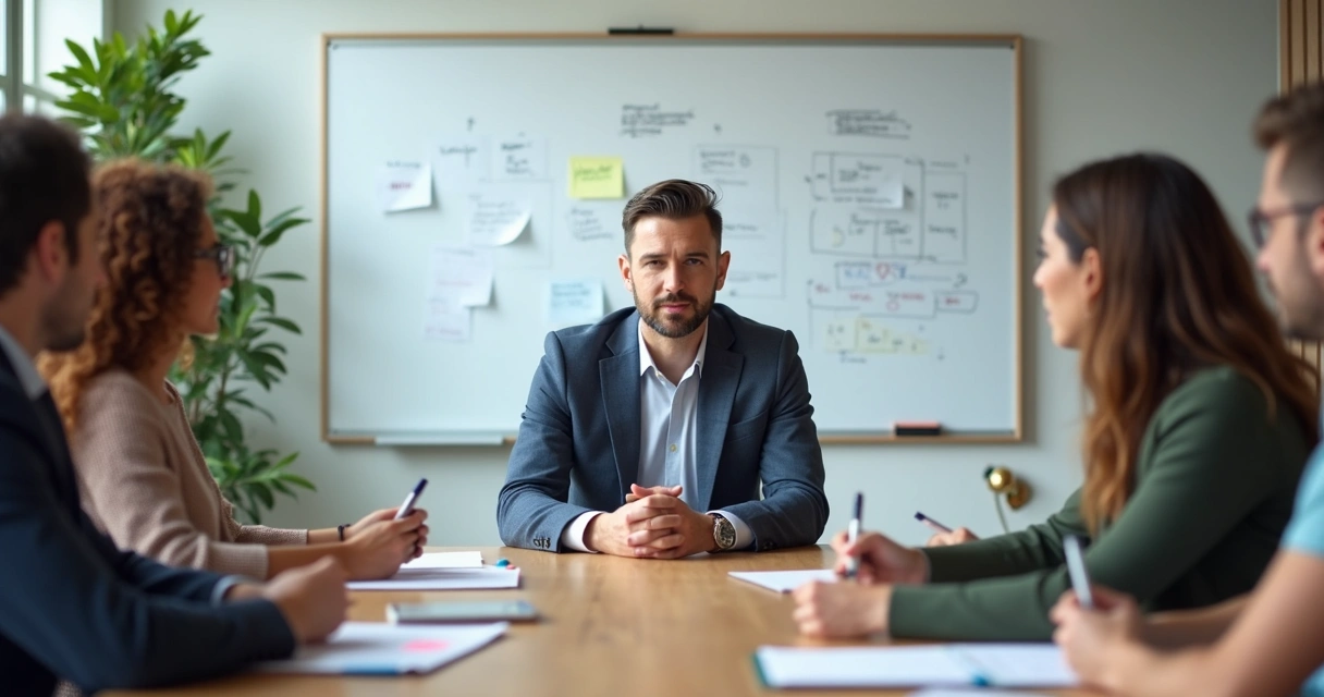 Líder ouvindo equipe em reunião integrada