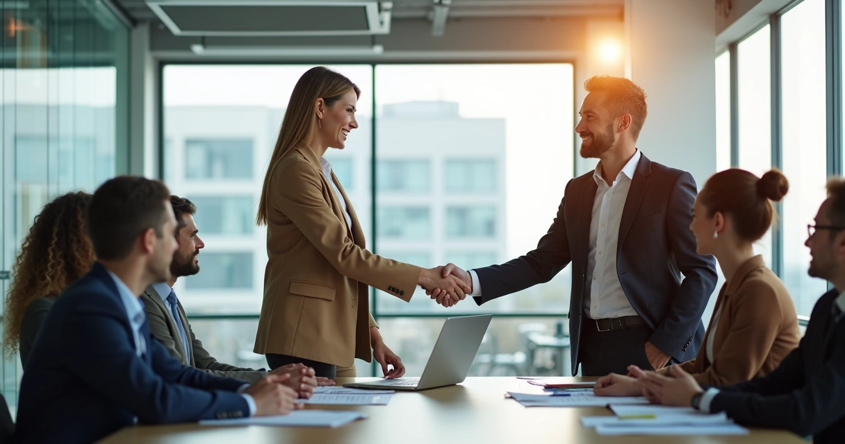 Gestor cumprimenta equipe após decisão ética.