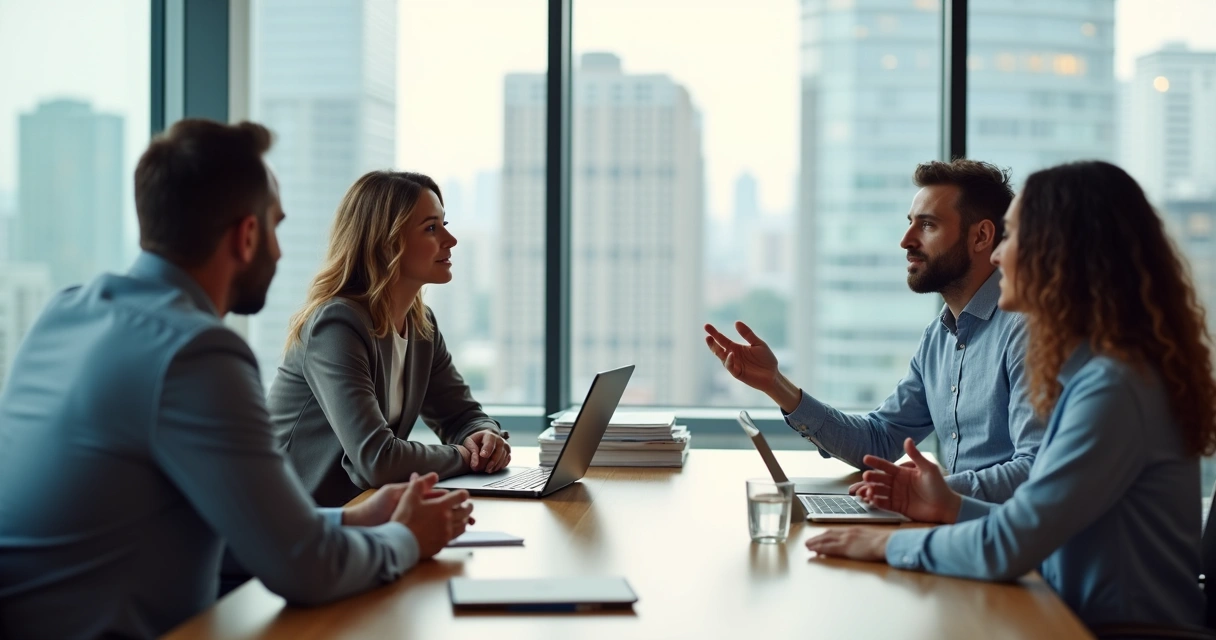 Líder em reunião oferecendo feedback construtivo a colaborador 