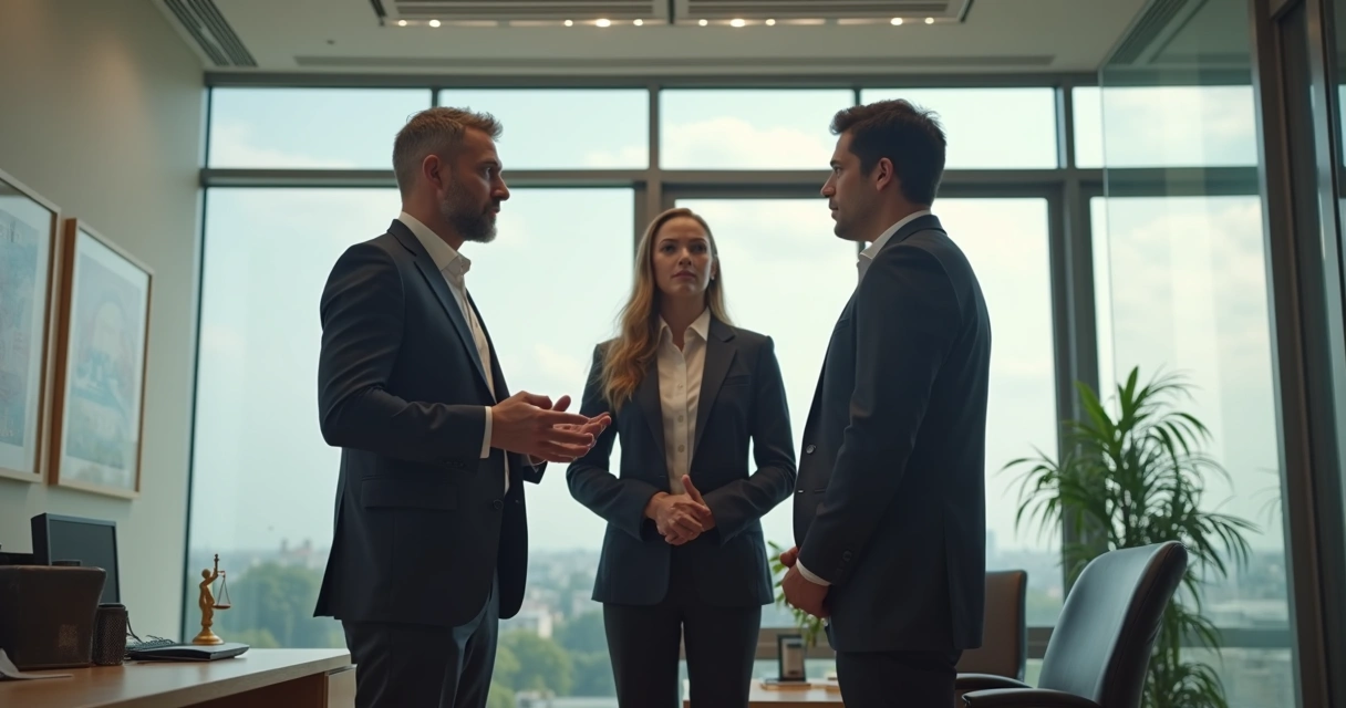 Líder resolviendo un conflicto entre dos empleados 
