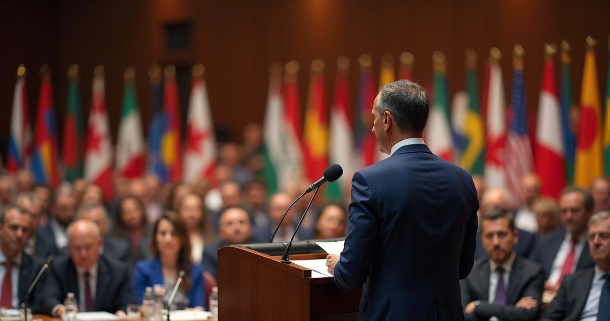 Líder internacional falando em evento multicultural 