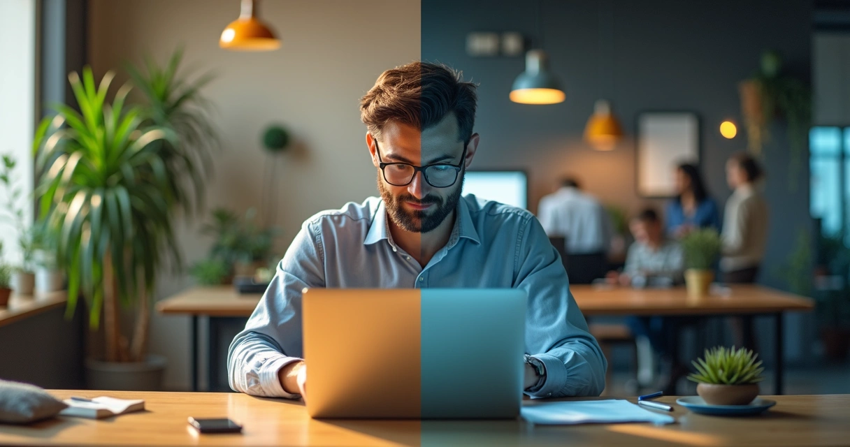 Líder trabalhando em home office e escritório ao mesmo tempo