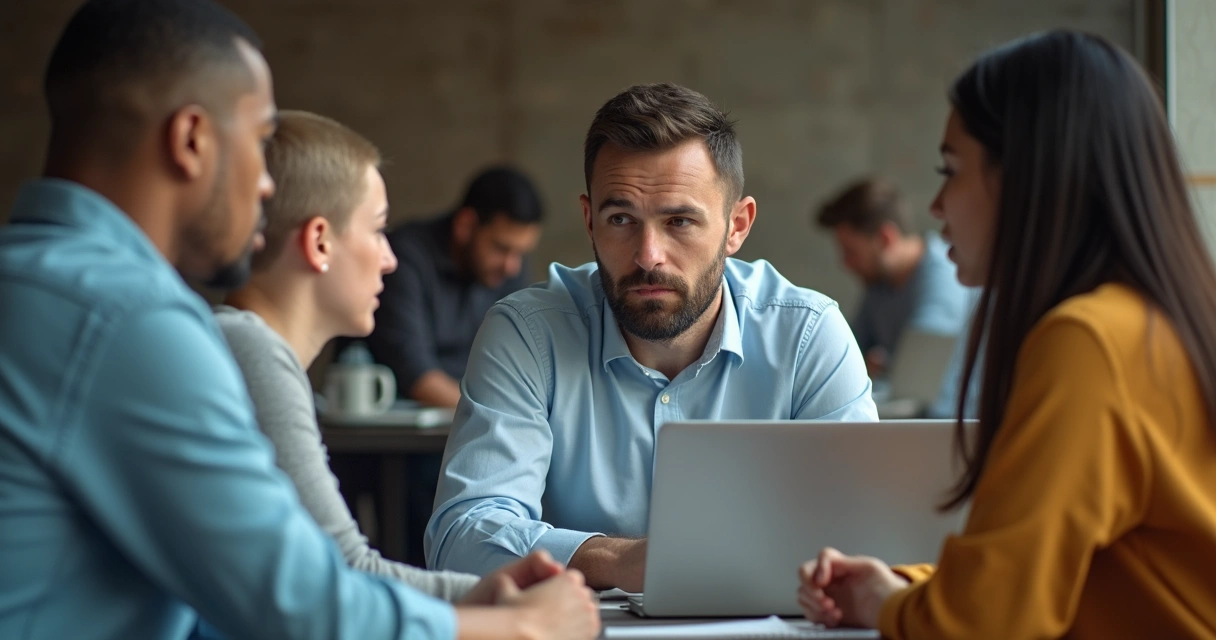 Líder inspirador ouvindo atenciosamente membro da equipe 