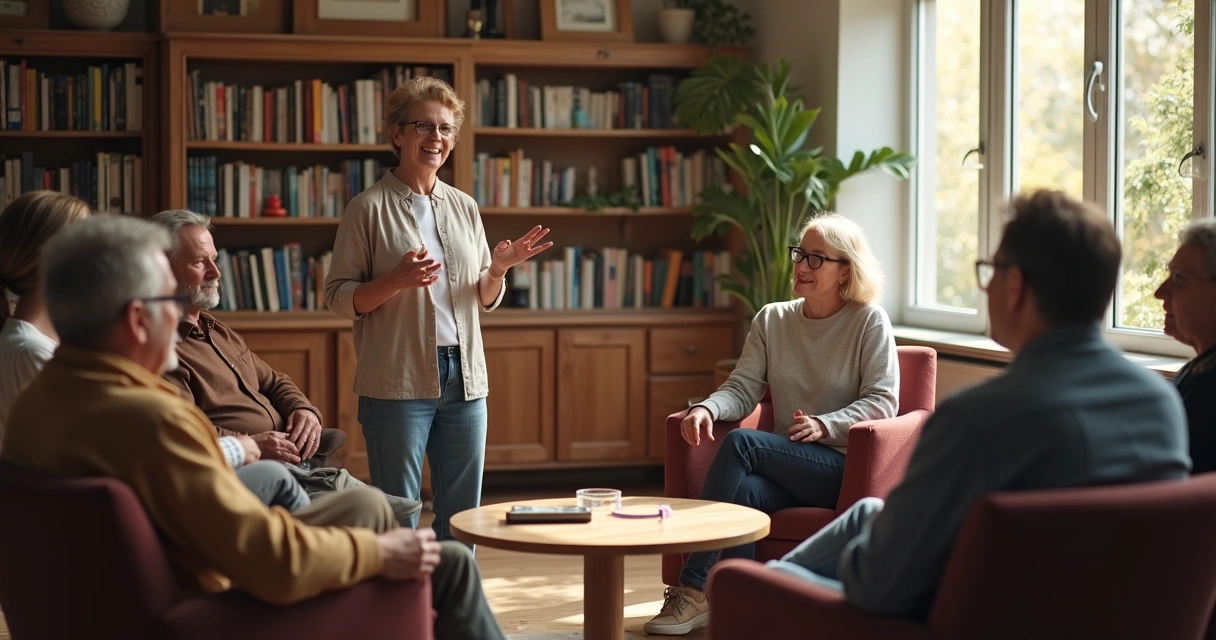Pessoa liderando conversa com grupo prestando atenção