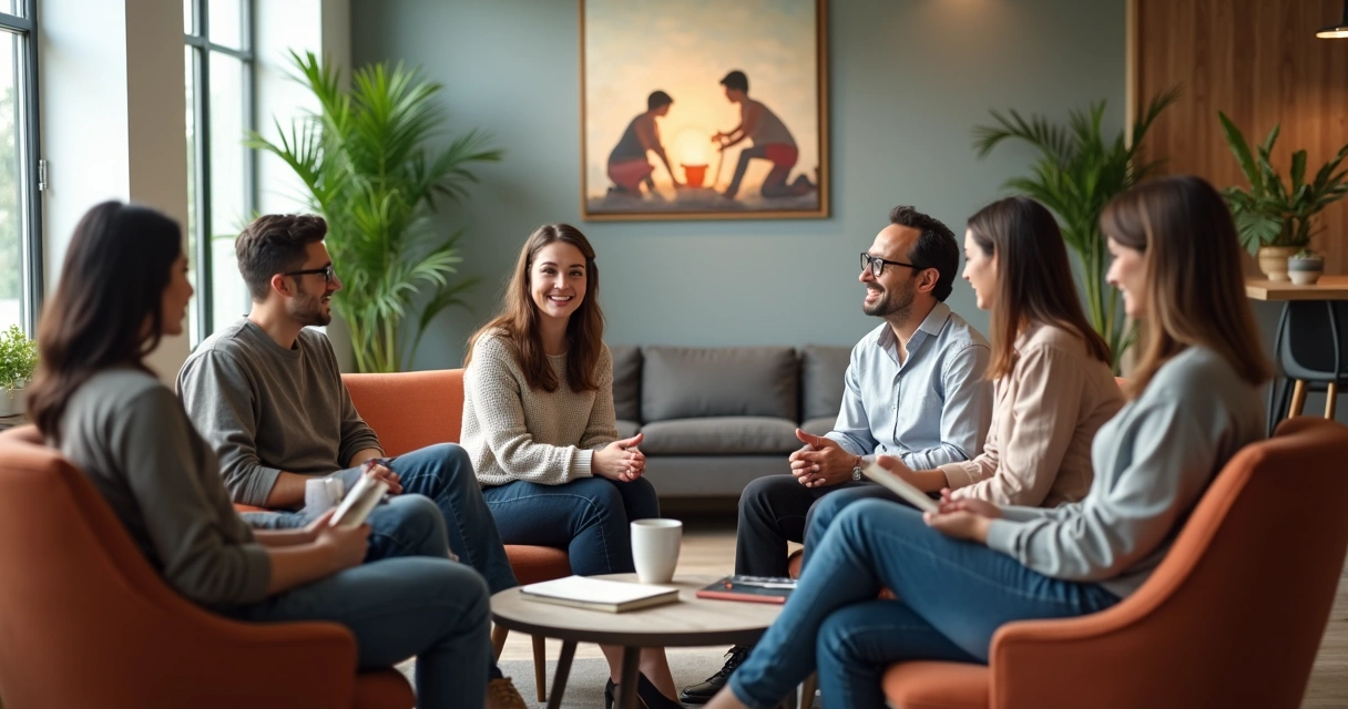 Líder conversando com equipe em ambiente acolhedor e descontraído 