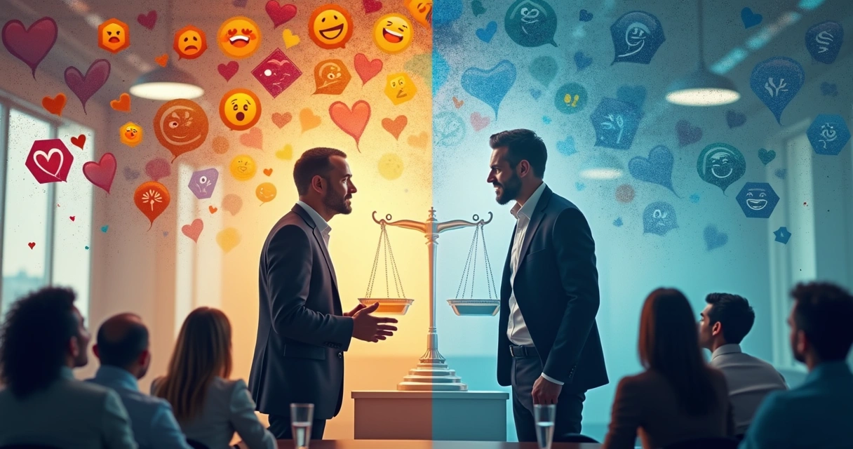 Líder guiando a un equipo, un lado transmite emociones y el otro principios 