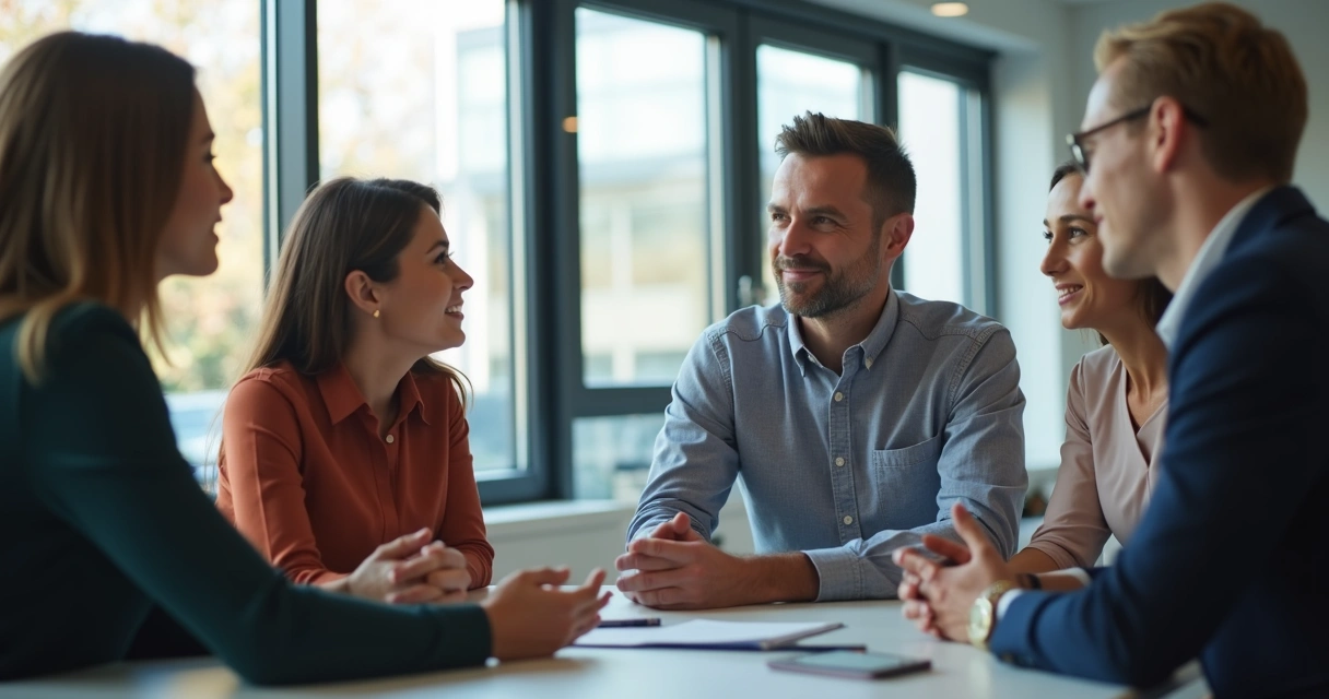 Líder escutando equipe de trabalho 
