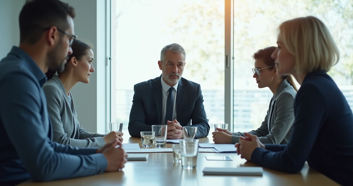 Líder mediando reunião de conflito entre duas pessoas 