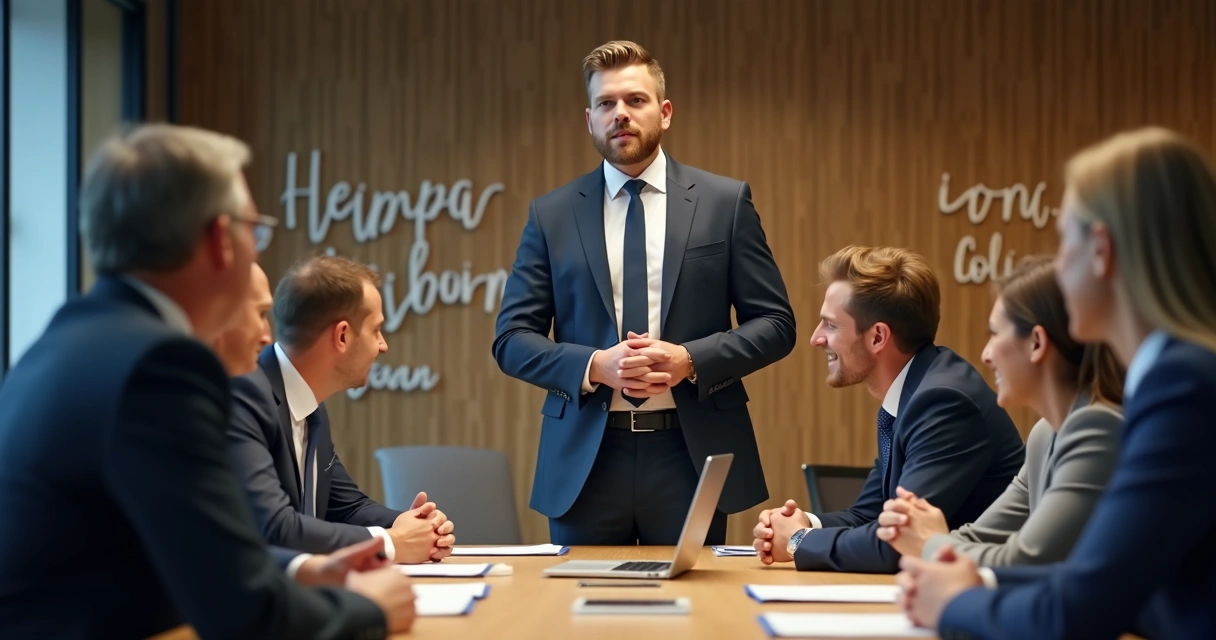 Líder mostrando humildade durante reunião de equipe 