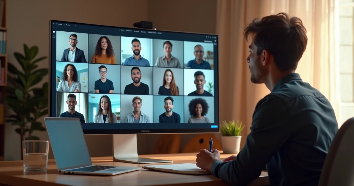 Líder observa en una pantalla una videollamada con diferentes gestos emocionales 