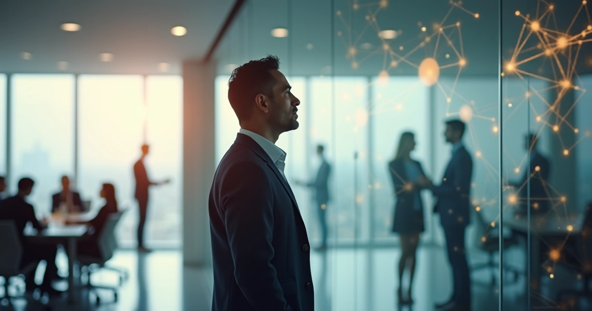 Líder observando patrones inconscientes reflejados en siluetas superpuestas 