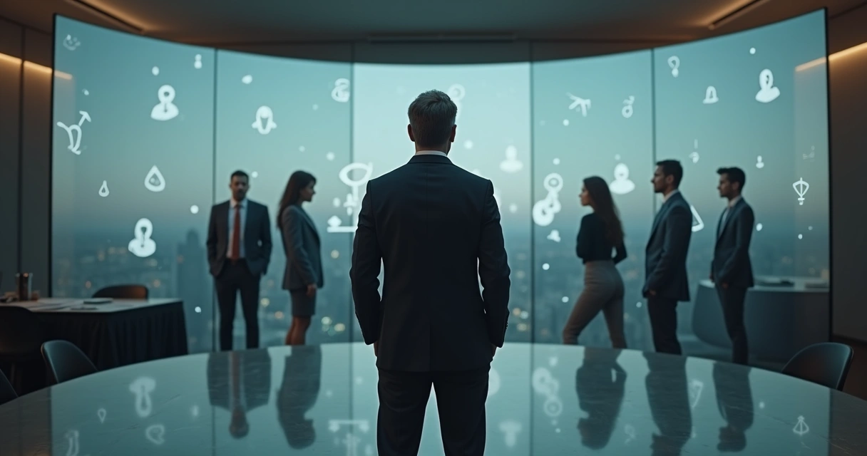 Líder observa reflexos contrastantes em espelhos representando vieses inconscientes 