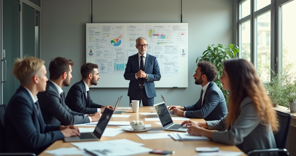 Pessoa em reunião com expressão atenta e preocupada, papéis dispersos sobre a mesa 