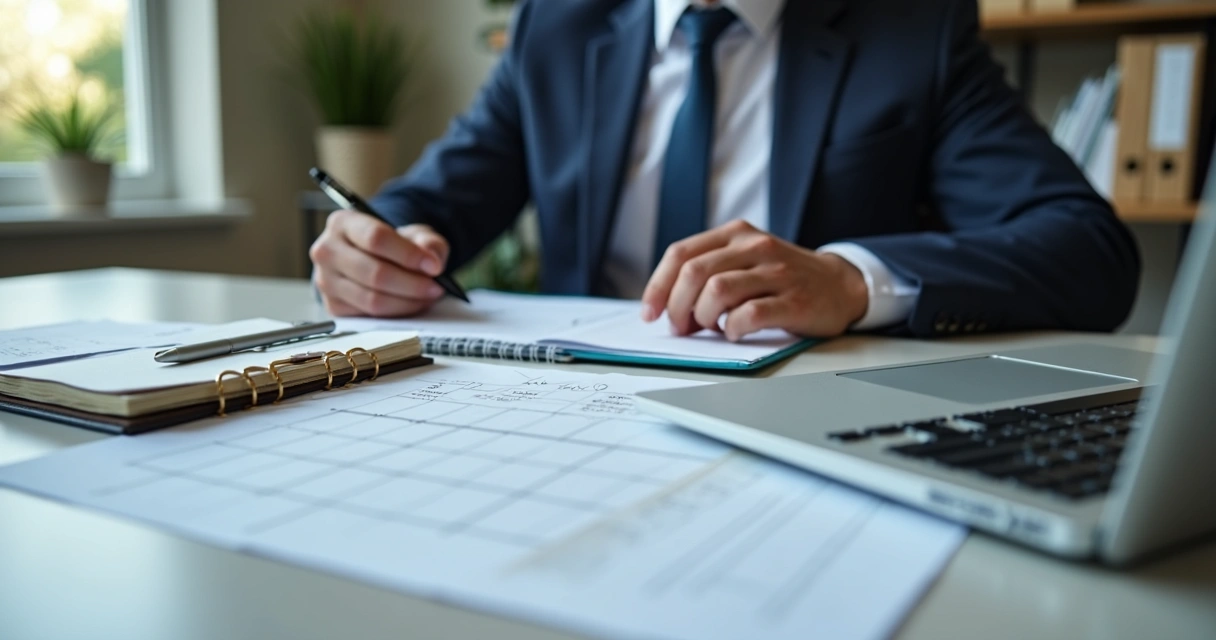 Líder organizando prioridades em mesa de trabalho