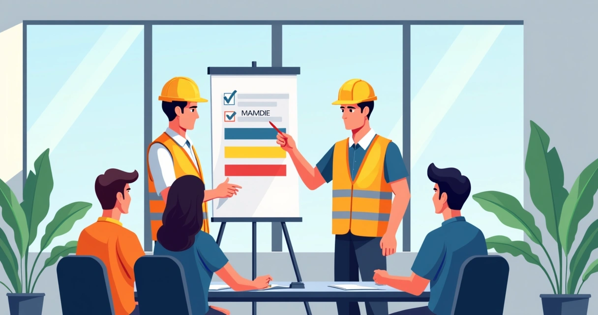 Líder de equipe orientando sobre checklist de segurança 