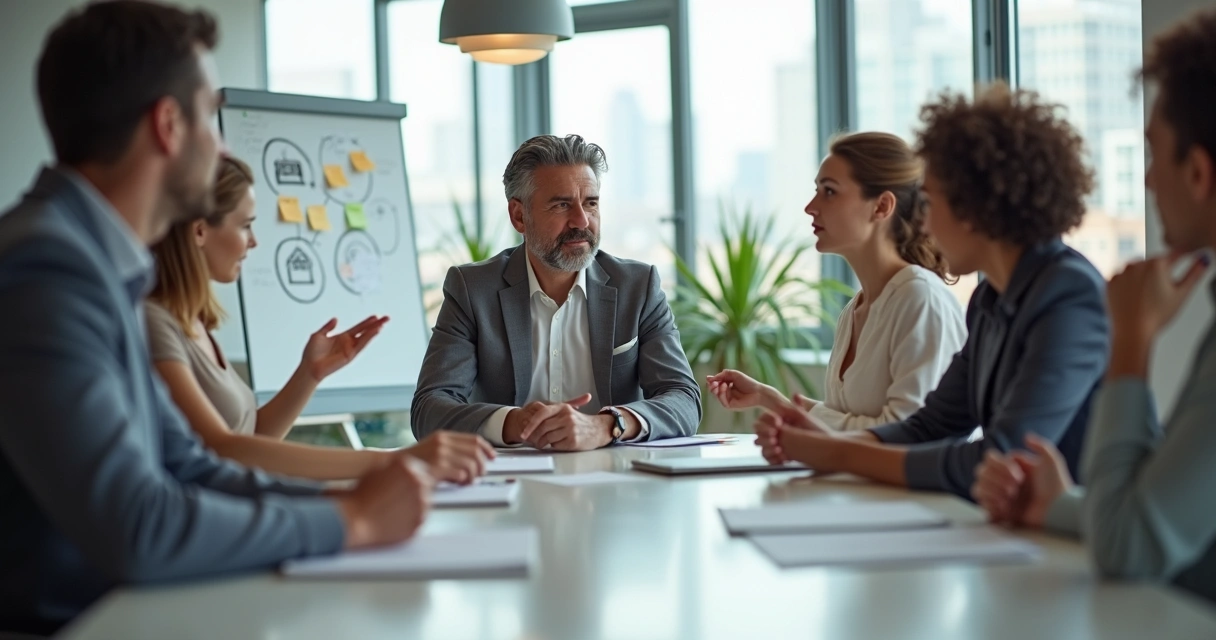 Líder escutando equipe em reunião de feedback reverso 