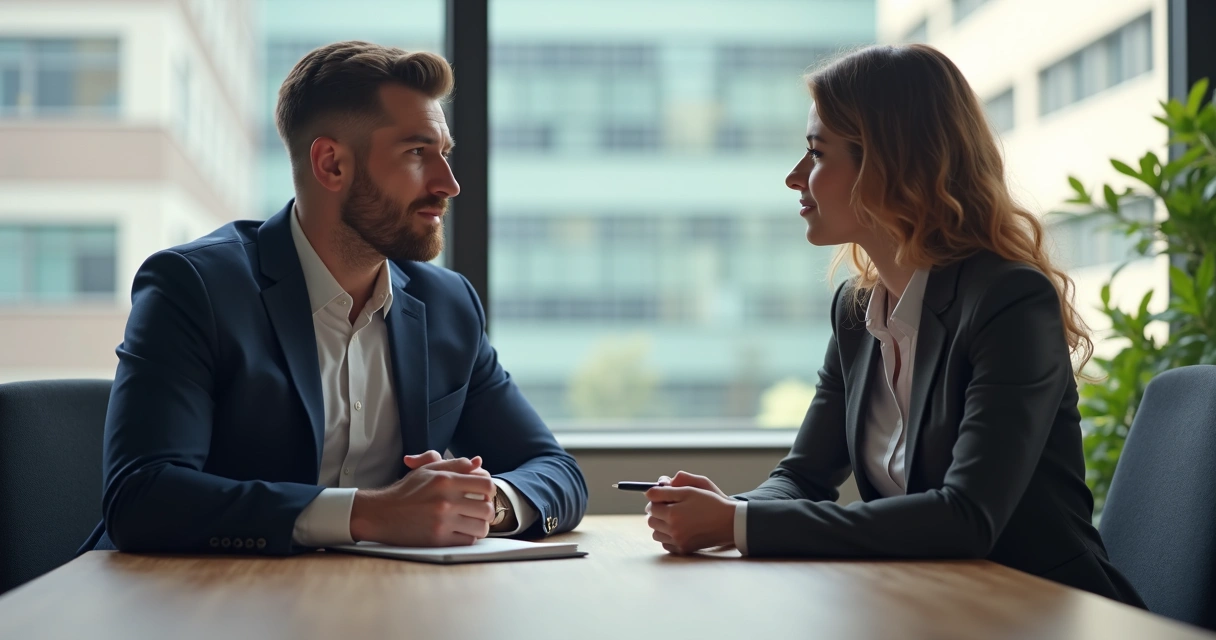 Líder ouvindo feedback em reunião individual com colaborador