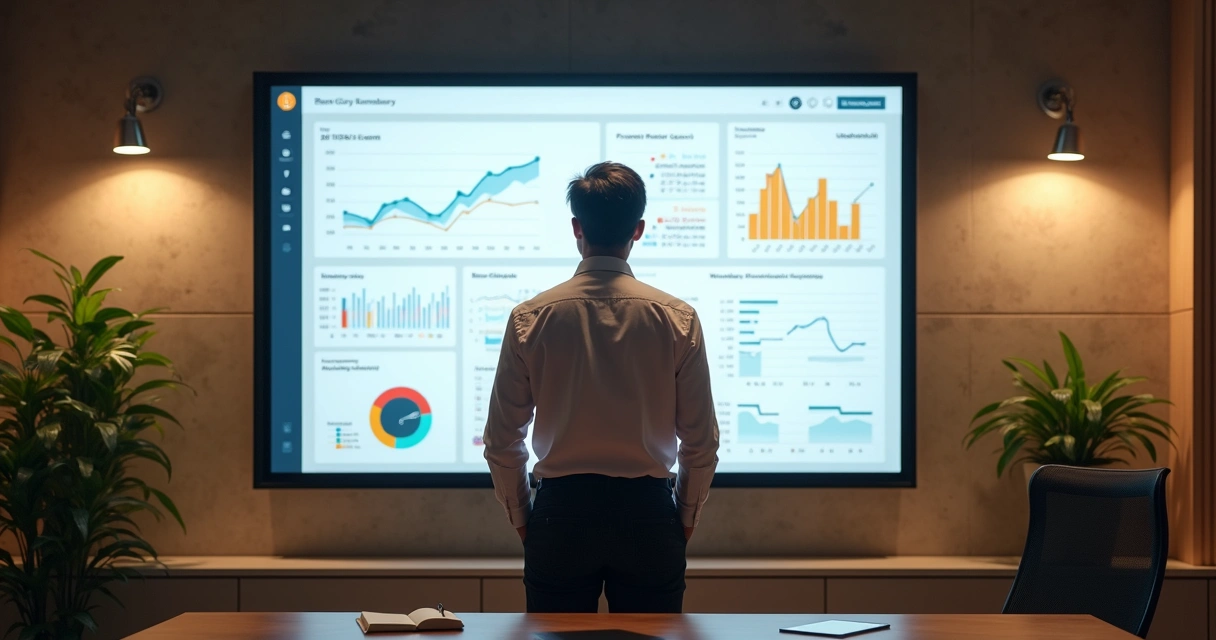 Líder observa painel de resultados 