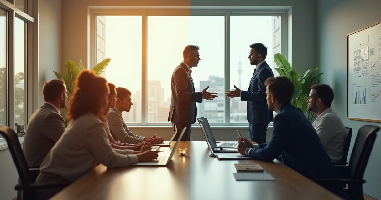 Líder sereno frente a líder autoritario separados en un mismo espacio de trabajo 