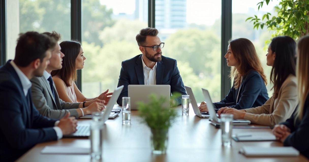 Persona liderando una reunión con atención plena en un entorno de oficina 
