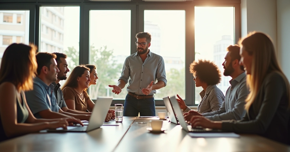 Líder presente e atento em reunião de equipe 