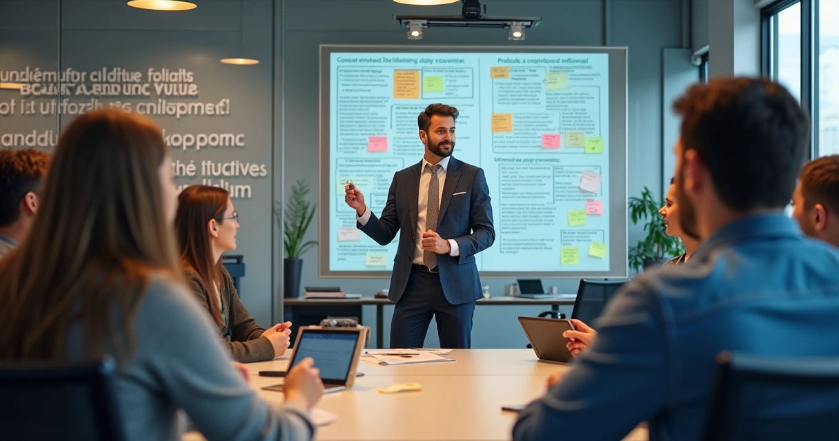 Líder resolvendo desafio em grupo de trabalho 