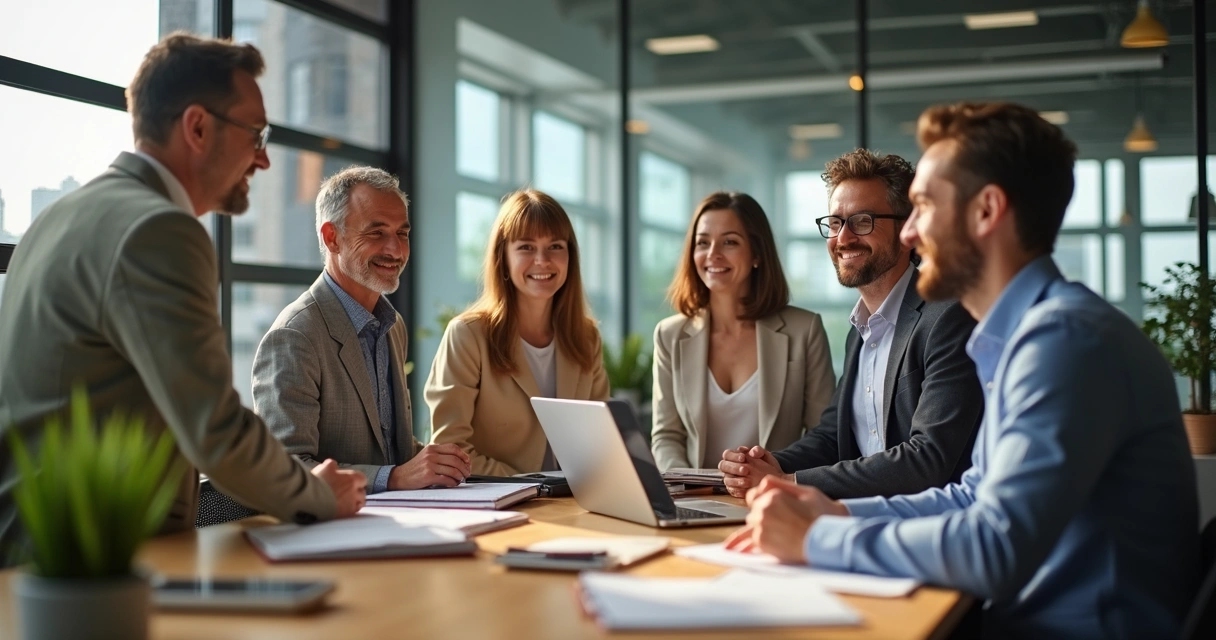 Líder reconociendo el trabajo de un equipo en oficina