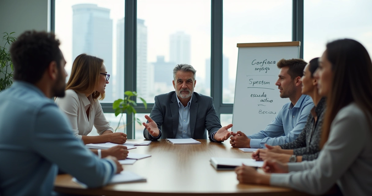 Líder sentado em círculo com equipe reconstruindo confiança após conflito 