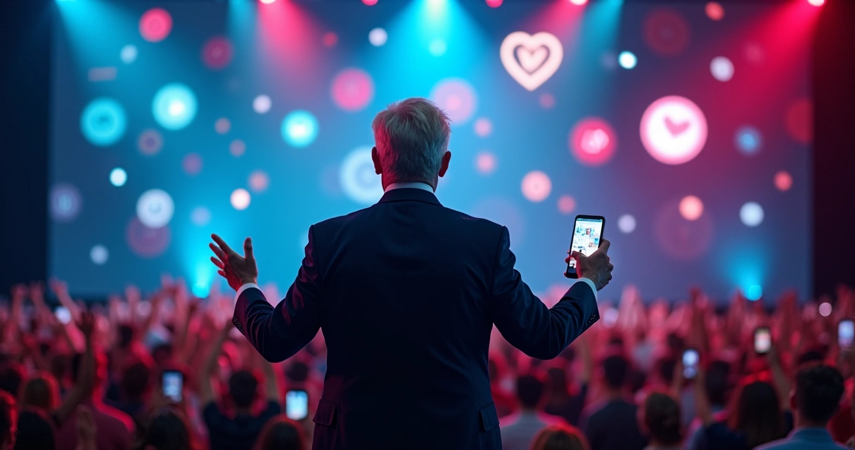 Líder político usando redes sociais para discurso 