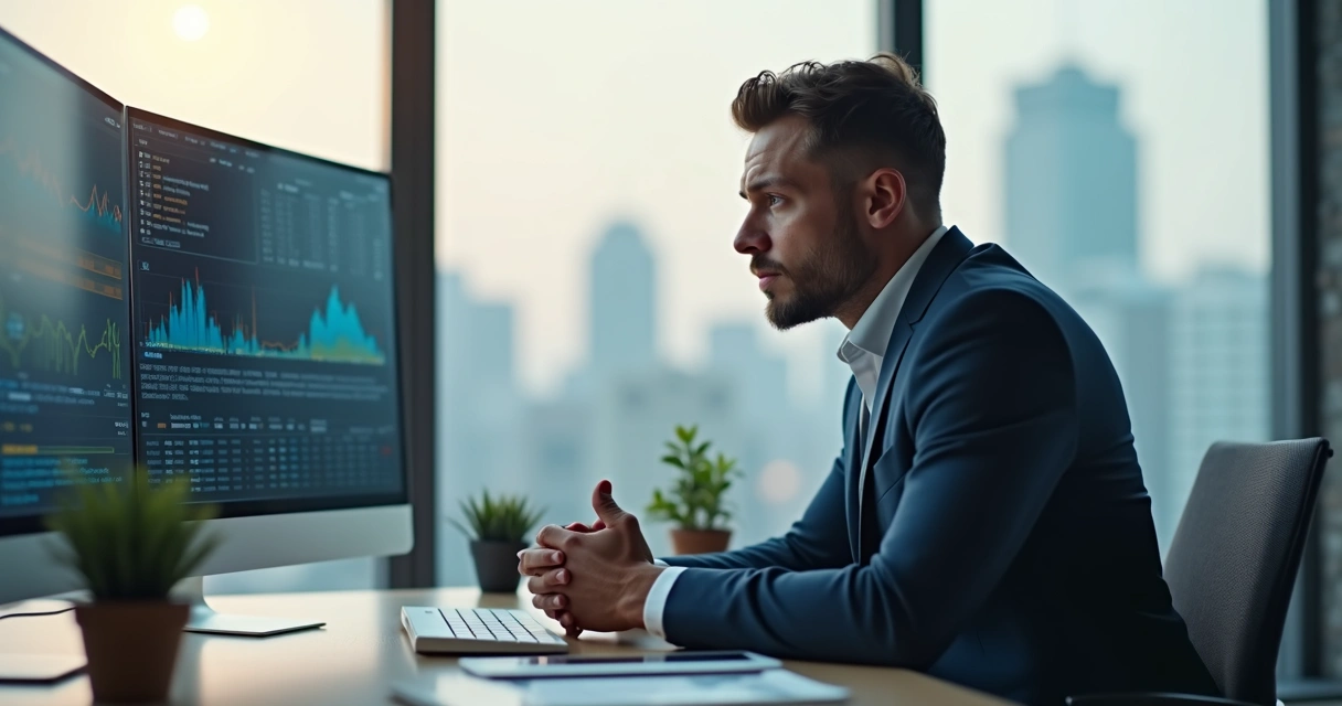 Líder refletindo em ambiente de escritório moderno 